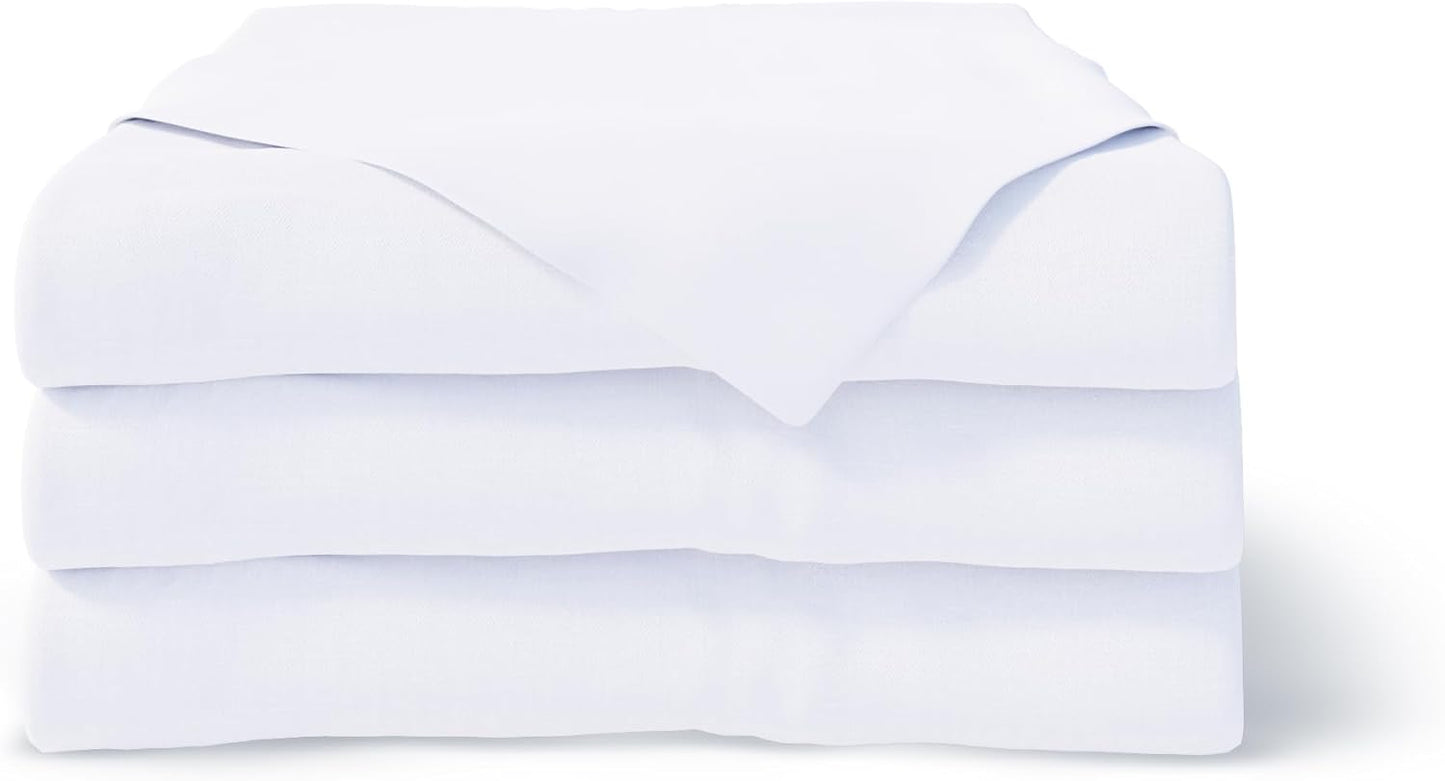 Twin Flat Sheets Only, White Pack of 3, 100% Cotton Top Bed Sheets, for Hotel, Spas, Salons, Hospital, White Twin Size Flat Sheets, Soft & Silky