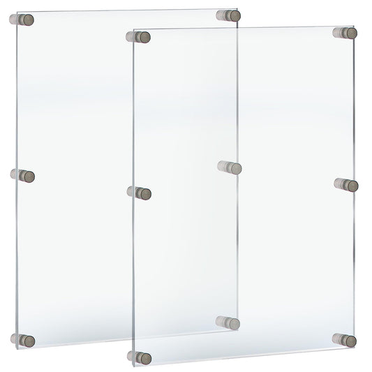 Azar Displays 105536-2PK Floating Acrylic Wall Frame with Silver Hardware Stand Off Caps, Clear Hanging Photo Frame Display Mount with Frameless Border, for Large Prints, 24" x 36", (Pack of 2)