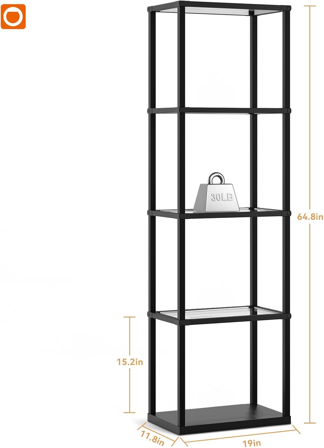 LED Display Shelf with Remote, Shelf Floor Lamps for Living Room, Corner Shelf Curio Cabinet, Dimmable Glass Cabinet for Bedroom, Adjustable Color