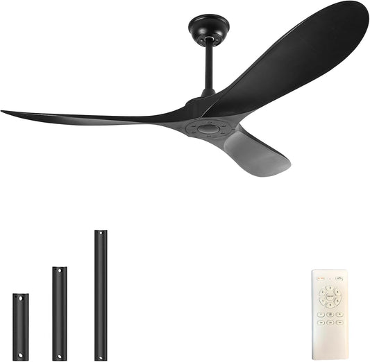 60' Ceiling Fan, No Light, with Remote Control,Outdoor Ceiling Fan with DC Reversible and Silent Motor,3 Plastic Blades,Black Ceiling Fan for