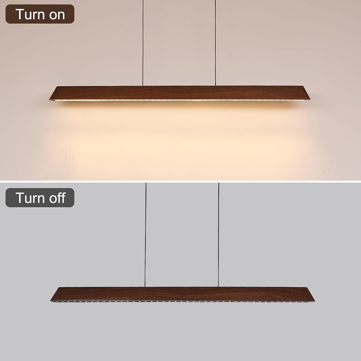 Dining Table Linear Island Light: Remote Control Iron Kitchen Chandeliers Iron with Walnut Wood-Look Finish