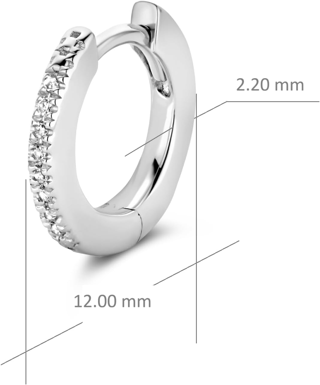 DPT ANTWERP Circle (Single) Hugger | Natural White Diamond 8 pc | Silver Rhodium| 925 Sterling Silver | 12.00 x 12.00 mm | Hoop