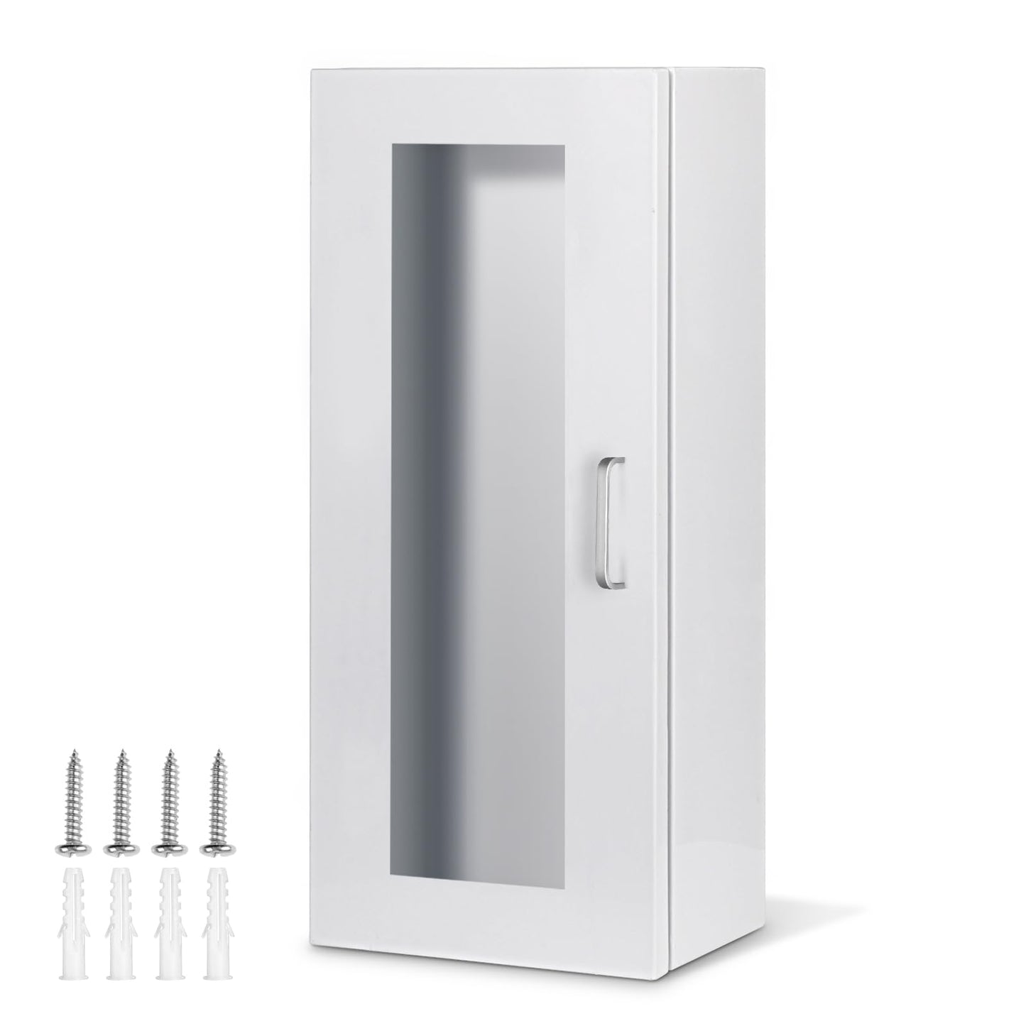 Fire Extinguisher Cabinet Wall with Magnetic Door & Handle for 5-12 pounds Extinguisher, 23.6" H x 10.2" W x 6.7"D White Steel Fire Extinguisher Mount for Indoor Outdoor with Full Clear Acrylic Door