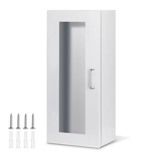 Fire Extinguisher Cabinet Wall with Magnetic Door & Handle for 5-12 pounds Extinguisher, 23.6" H x 10.2" W x 6.7"D White Steel Fire Extinguisher Mount for Indoor Outdoor with Full Clear Acrylic Door