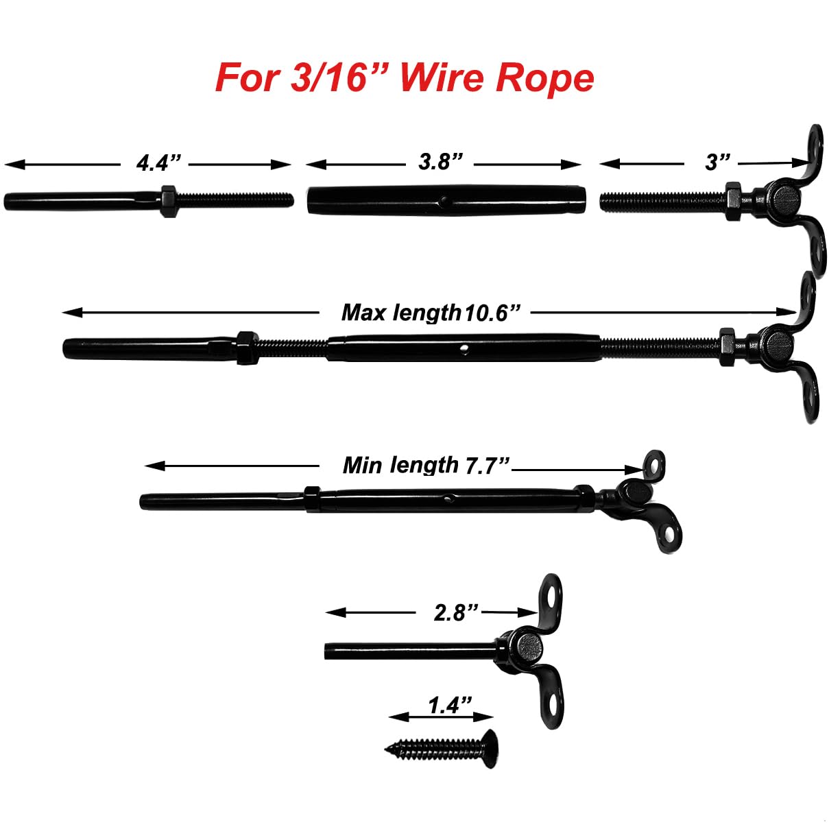 Sowtowe Black Cable Railing Hardware,20 Pairs Black Stainless Steel Cable Railing Kit,for 3/16 Cable Railing System,Adjustable Angle,T316 Marine