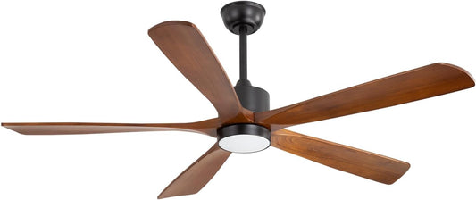 60 inch Ceiling Fan with Light, Natural Solid Wood Blades Outdoor/Indoor Ceiling Fan with Light and Remote, 6 Speeds Qu