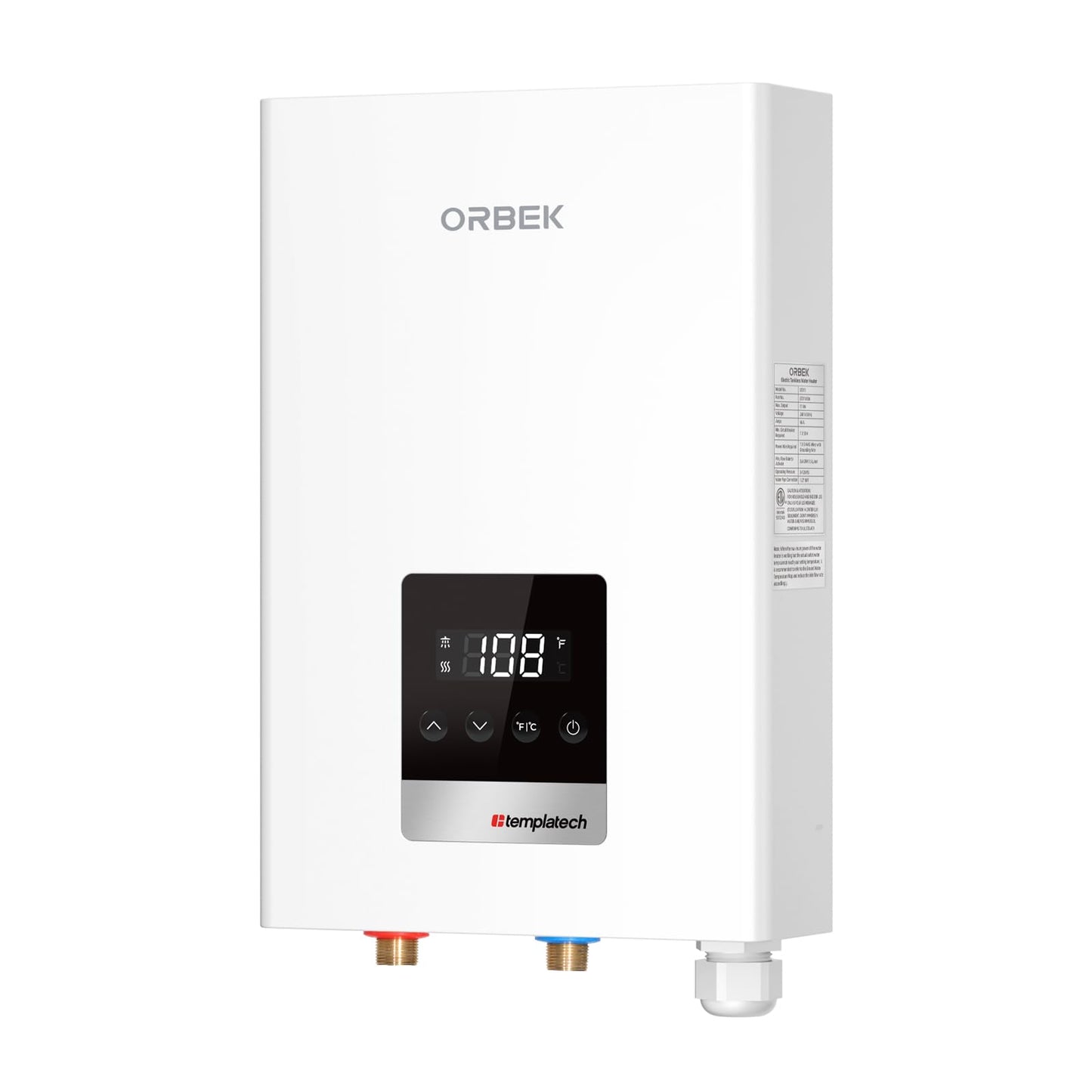 Orbek 14kw Tankless Water Heater Electric 240v，Max 3.38GPM, On Demand Water Heater Electric for shower 2-3 point of use M-14