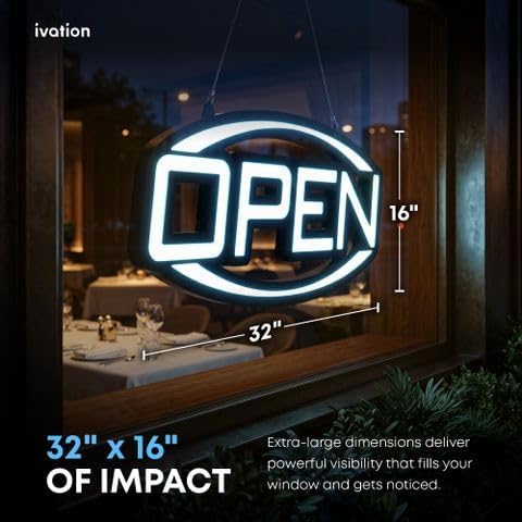 Ivation Jumbo 32" LED Open Sign for Business - High Visibility