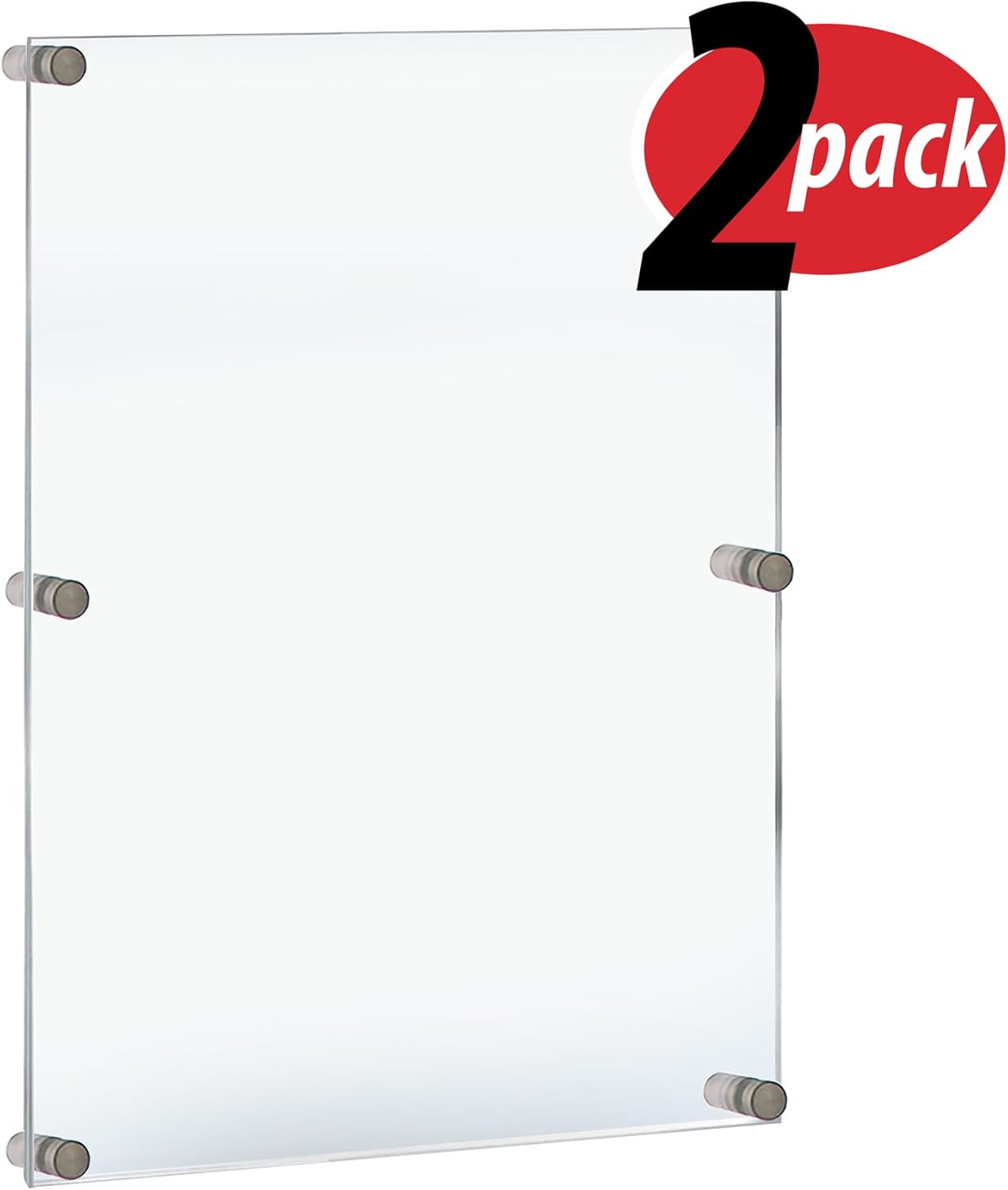 Azar Displays 105536-2PK Floating Acrylic Wall Frame with Silver Hardware Stand Off Caps, Clear Hanging Photo Frame Display Mount with Frameless Border, for Large Prints, 24" x 36", (Pack of 2)