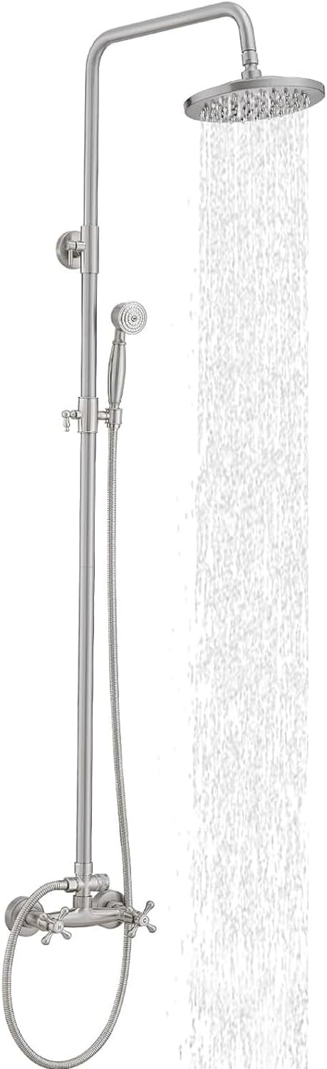 Outdoor Shower Kit, Bathroom Shower Feature Shower System Set, Outside Shower Faucet High Pressure Wall Mount, Brushed Nickel (Brushed Nickel)