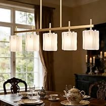 5-Light Gold Kitchen Island Chandelier Light Fixture, 42" L Modern Rectangle Glass Chandeliers for Dining Room, Large Linear Ceiling Hanging Lighting Fixtures with Milk Glass Shade (E12) White