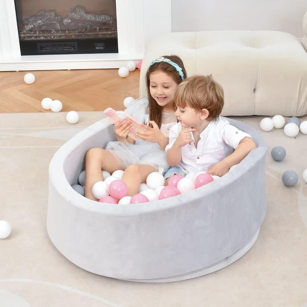 nowilt Foam Ball Pit- Gray Ball Pit for Kids 36x11 with 200 Colored Balls. Ball Pit for Toddlers, Babies, Young Children. Hours of Healthy Activity &