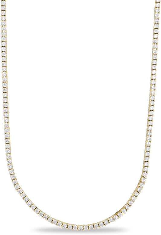 Round Cut Tennis Chain Necklace - Iced Out Chain for Men and Women - Yellow Gold - 3MM - 20'