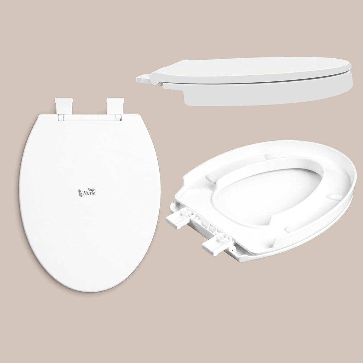 Safe Buns Patented Dual Lock Rims Elongated/Oval Toilet Seat