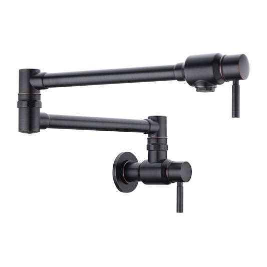 Oil Rubbed Bronze Pot Filler Faucet, Traditional Double Handle, Wall Mounted with Brass Spout Swivel