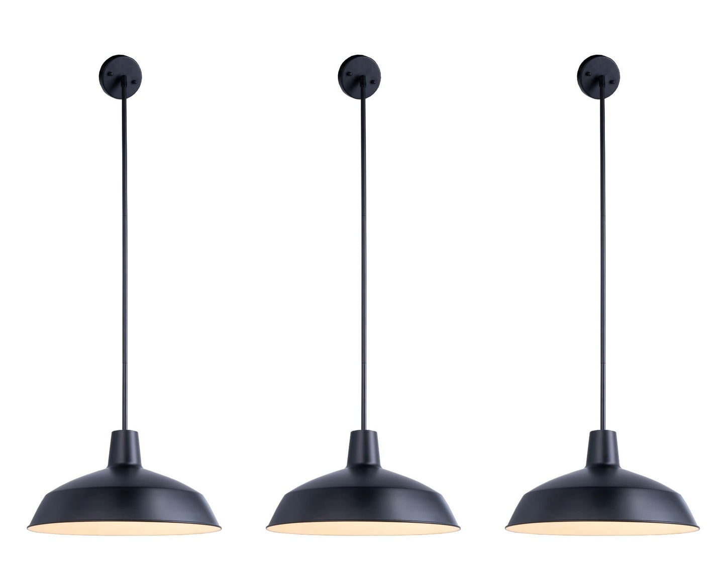 3 Pack Modern Black Kitchen Island Pendant Light 16 inches Metal Shade White inside Finish Gold Accent,Multiple Stems Rods Adjustable Hanging Height Ceiling Lamp E26 for Dining Room Hallway