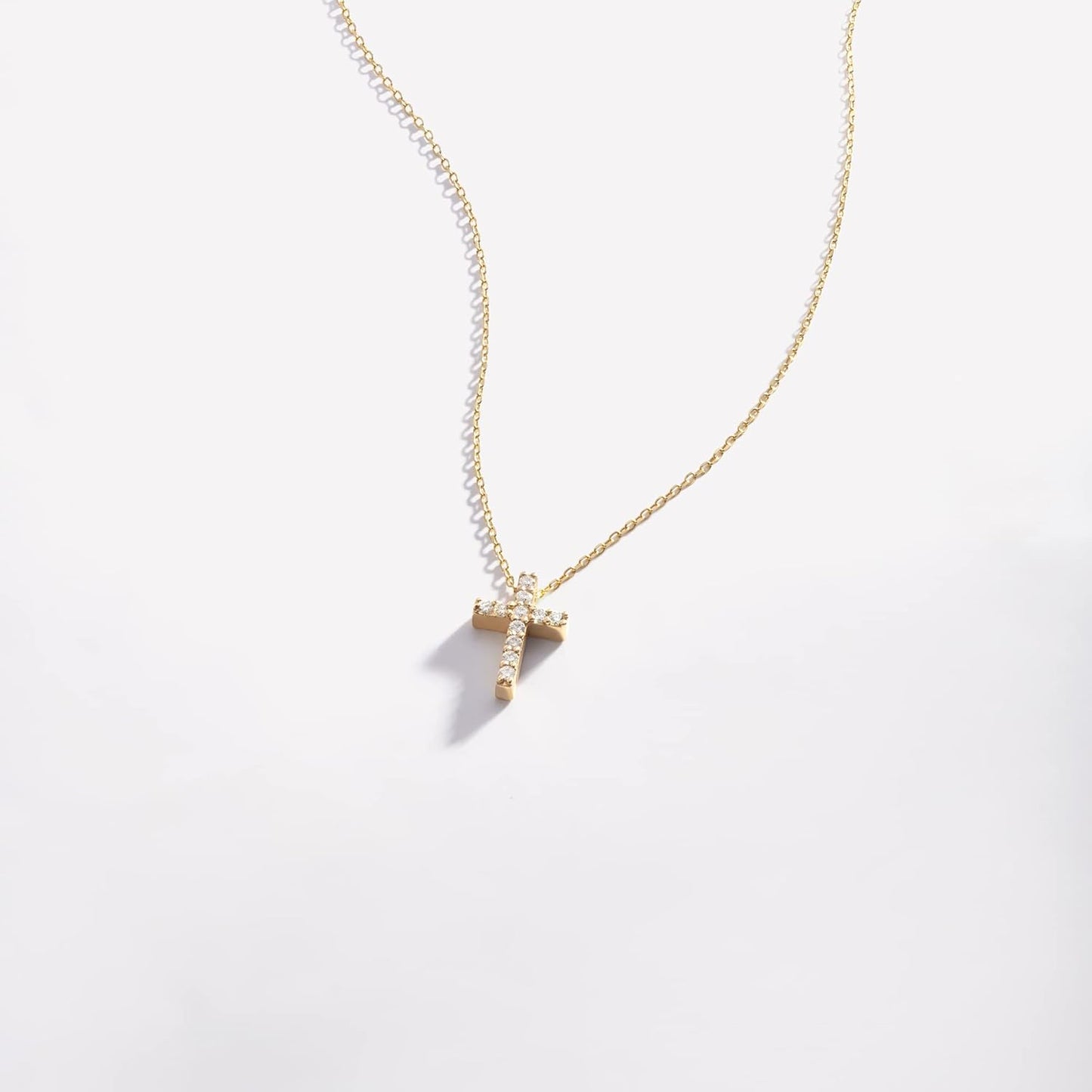 Tiny Diamond Cross Necklace in 14K White Gold 1/2"x1/4" Cross Pendant