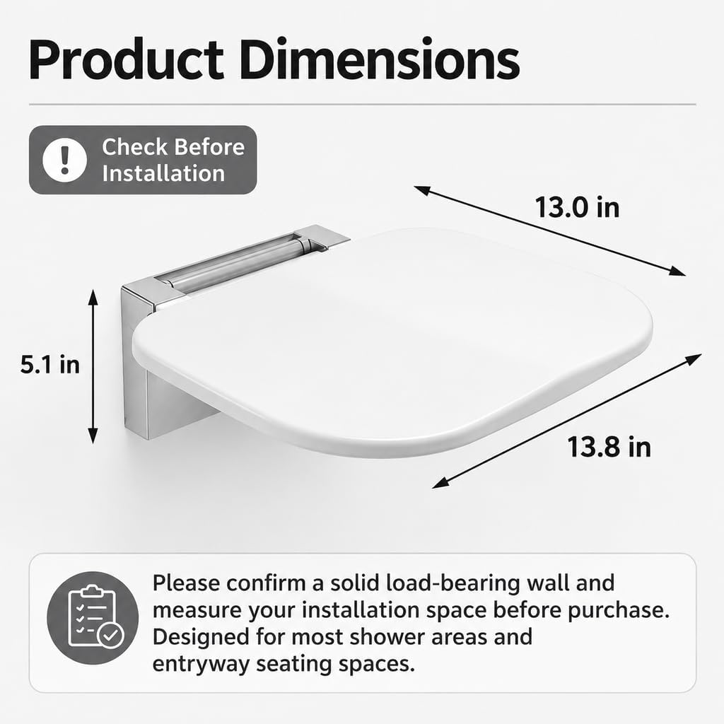 Wall Mounted Folding Shower Seat, 400lb Fold Down Bench White