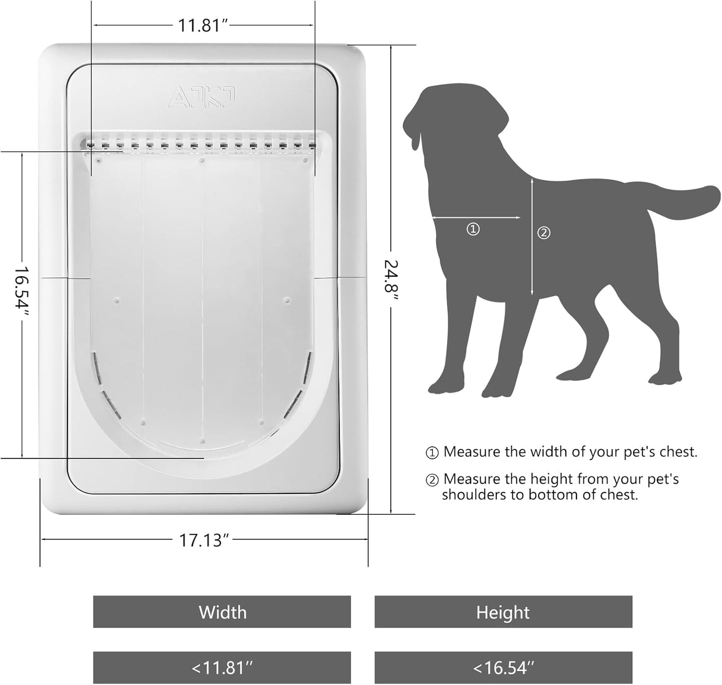 Smart Electronic Pet Door, Automatic Dog Door with 3 Modes, Battery Powered Electronic Sensor Pet Door with 1 Sensing Key, Fit for Large Pets Up to