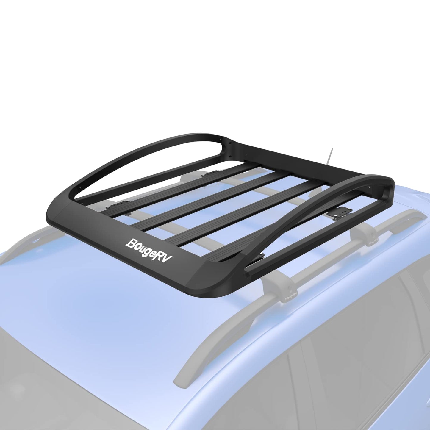 BougeRV 2.0 Anti-Rust Aluminum Roof Basket 47''x40''x8'',Lightweight & 150LBS Load Capacity Roof Rack Basket, Universal Rooftop Basket with Black Matte Coating, Fit for SUV,Truck,Cars with Cross Bars
