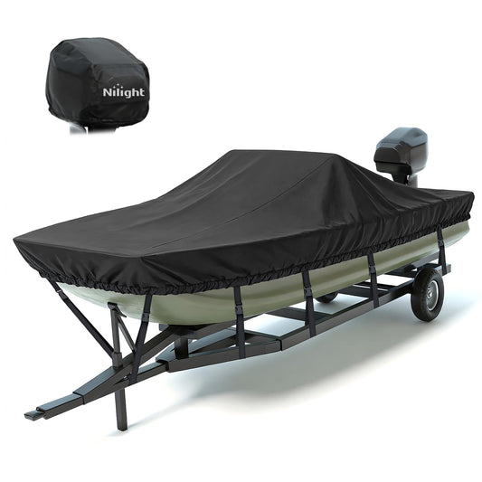 Heavy Duty Boat Cover 800D, Fits 14ft-16ft L (Beam Width up to 68in), Marine Grade Trailerable Waterproof Shield for Narrow Jon Boats & Fishing Boats, UV Sunproof All-Weather Protector