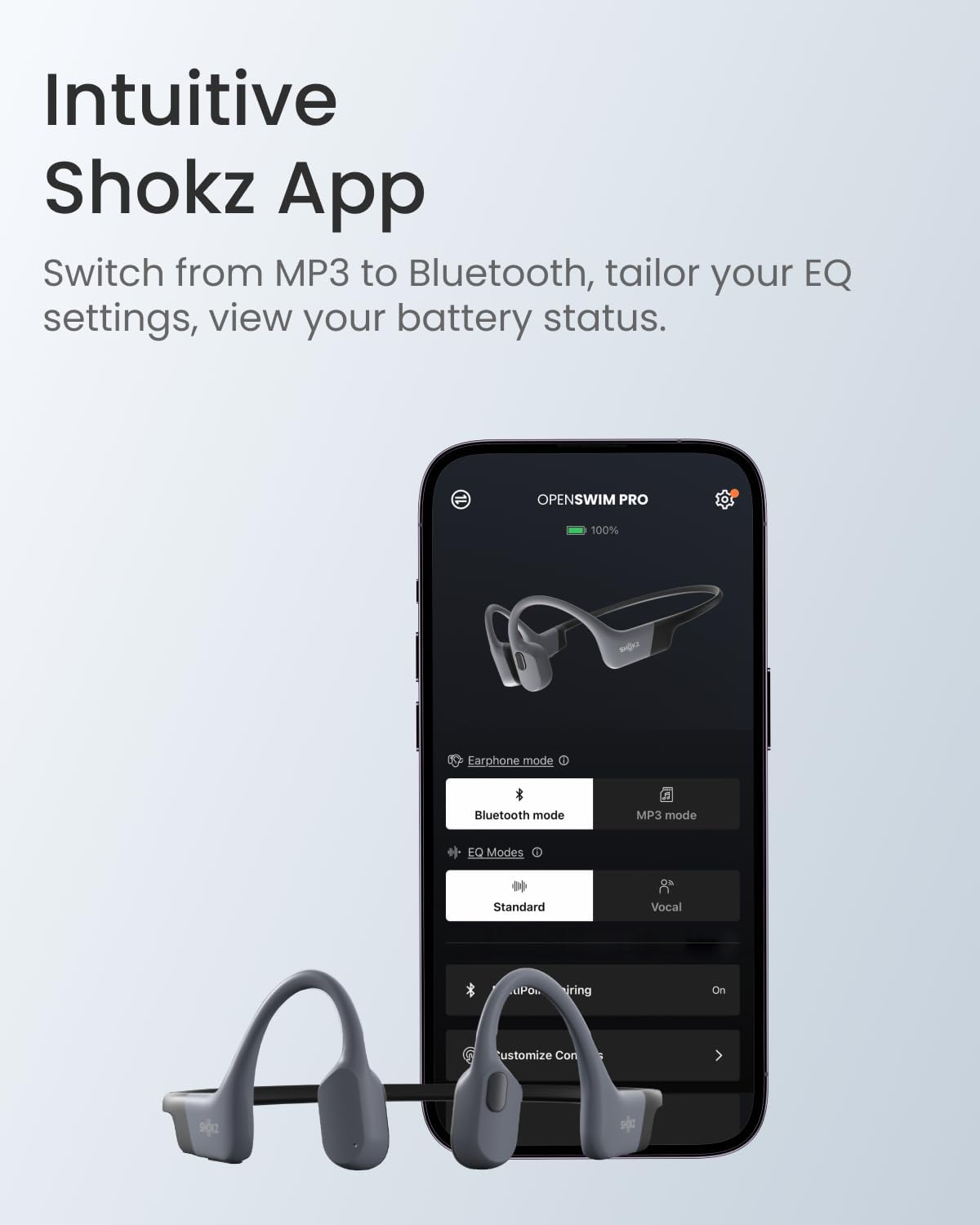 SHOKZ OpenSwim Pro - Open-Ear Bluetooth Headphones & 32GB MP3 Player, IP68 Waterproof, Bone Conduction Headphones, Secure Fit for Workouts, Running