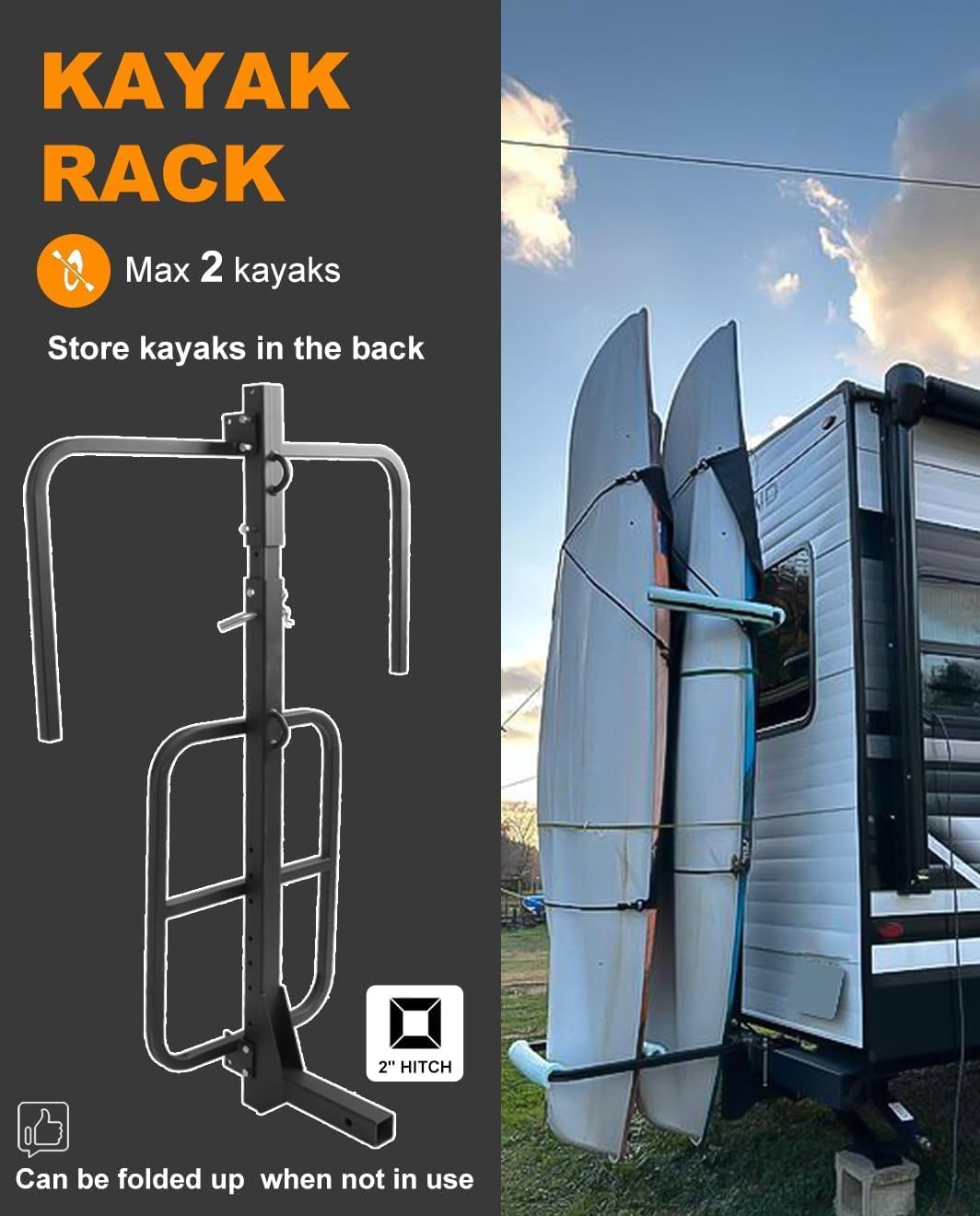 Autoholic Upgraded Kayak Rack for RV Truck SUP Vertical Kayak Rack