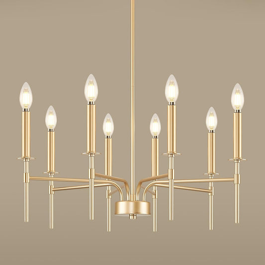 ZUYURT 8 Light Gold Chandelier,Modern Chandeliers for Dining Room Light Fixture Over Table,Farmhouse E12 Round Iron Candle Pendant Lighting Fixtures