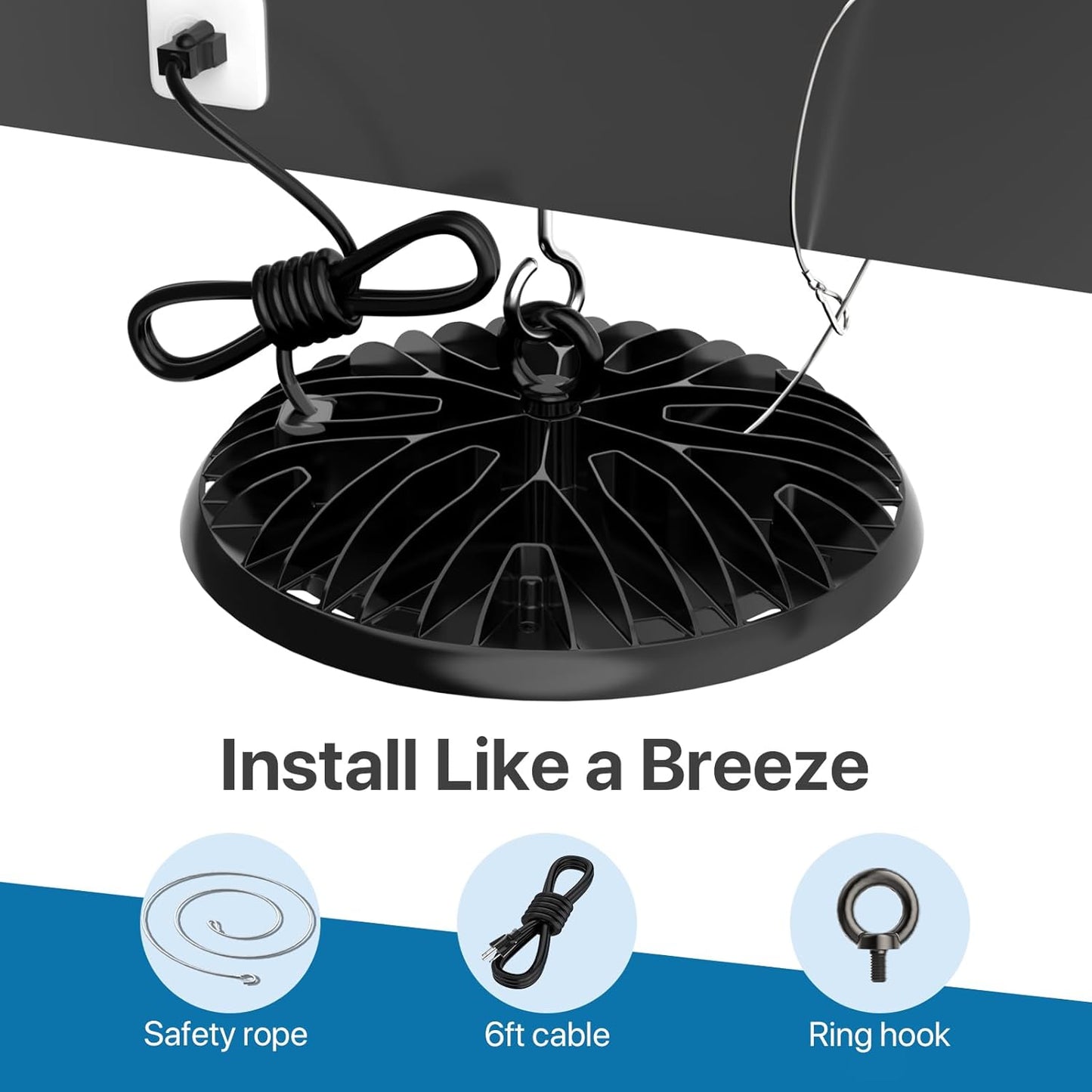 High Bay Lights Commercial: 150W Hi Bay LED Shop Lights for Workshop - Waterproof UFO Light for Damp Places 2-Pack