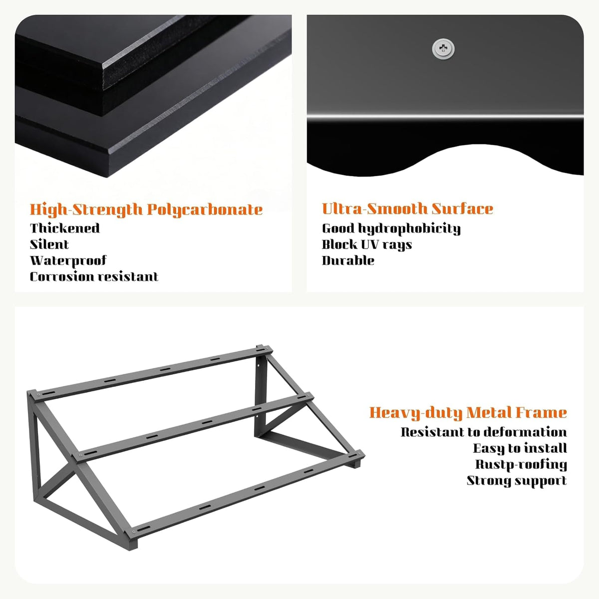 Awning for Door Entrance, 52.7" x 29" Polycarbonate Door/Window Awning Exterior with Fixed Triangular Steel Frame, Metal Canopy for Porch, Patio, Balconies, All-Weather, Rain/Snow Protection