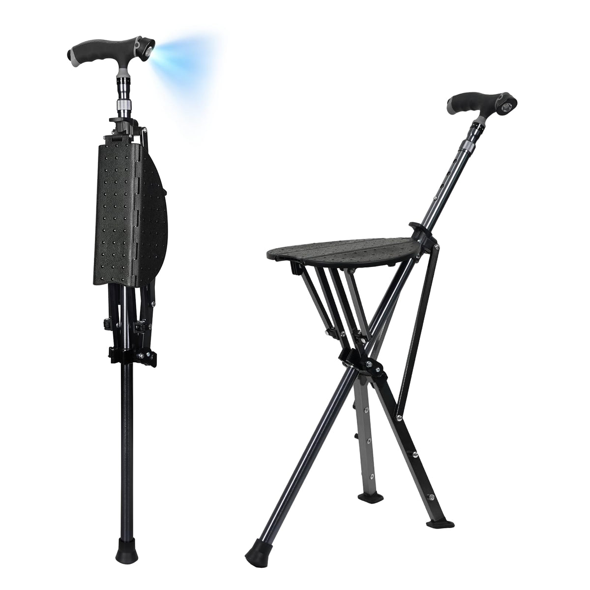 EziMedPil 2-in-1 Adjustable Cane Seat for Seniors with LED Light