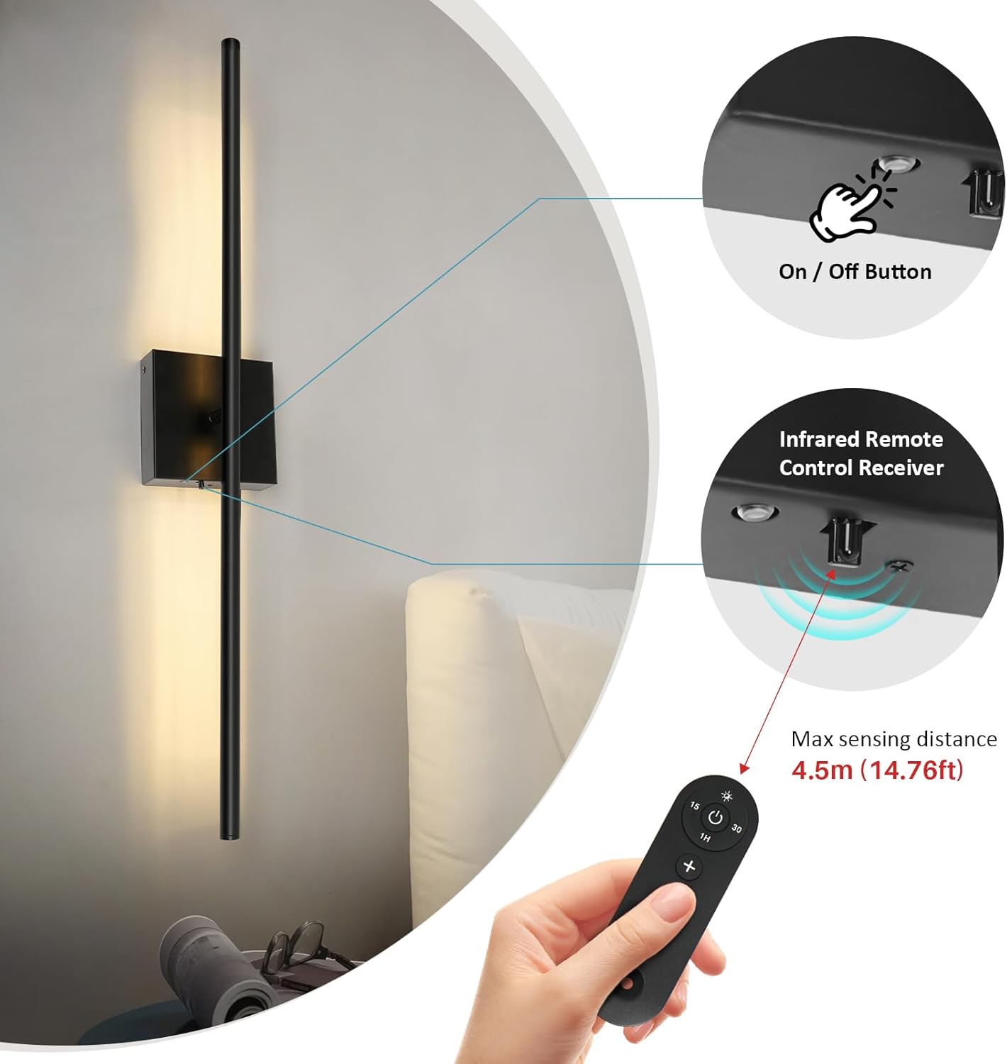 Removable 10000mAh Battery Operated 2 Pack Wall Sconces Remote Control