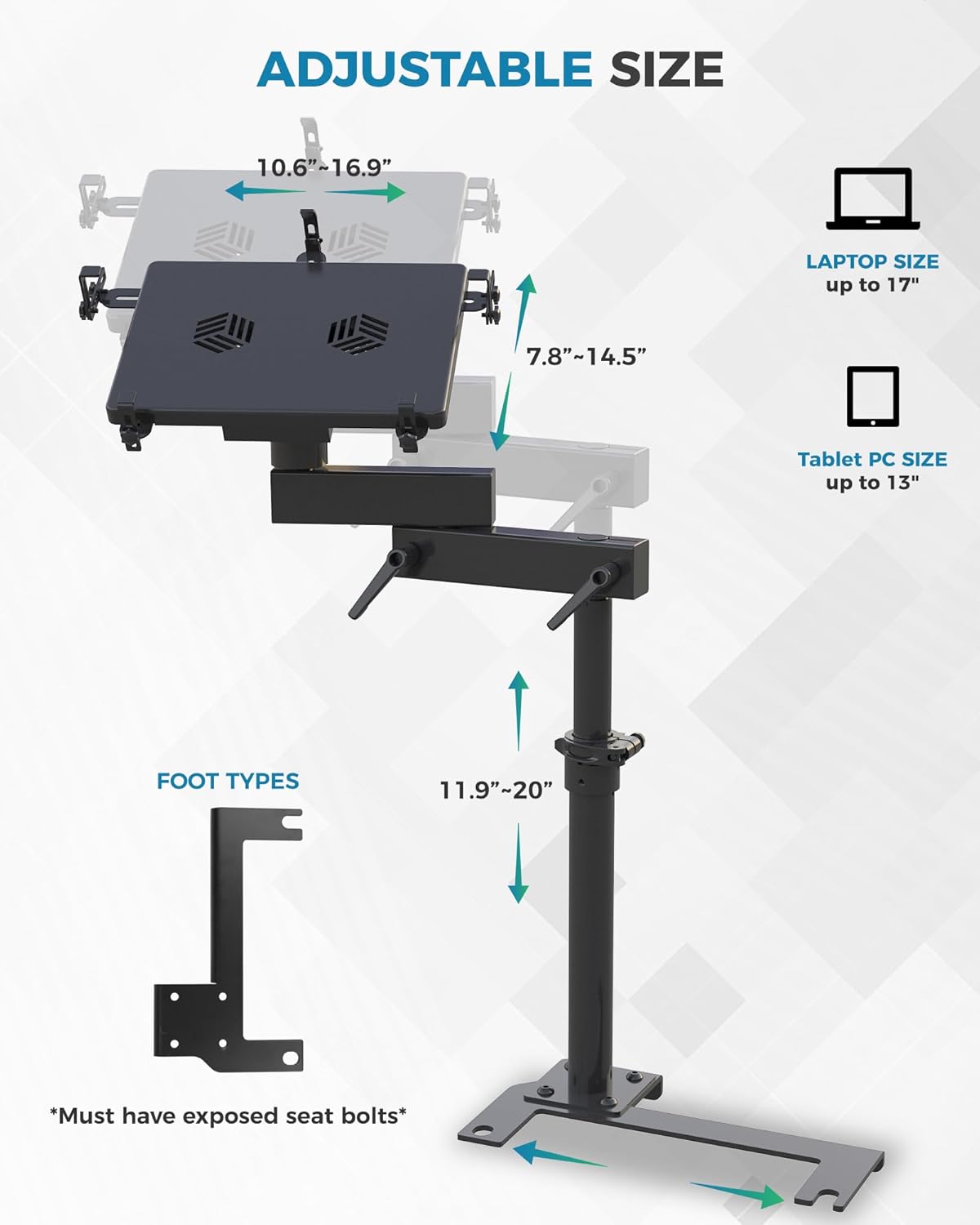 Laptop Mount for Commercial and Personal Use Vehicles fit for Ford Bronco Front Passenger Seat