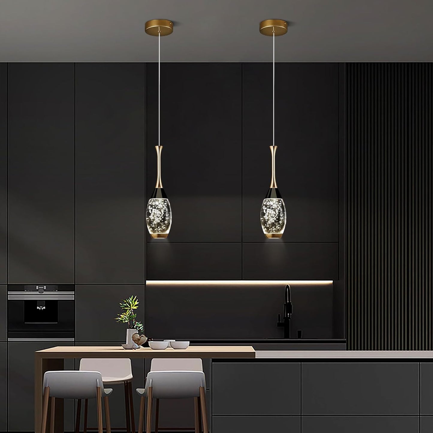 Modern Black Gold Pendant Light Dimmable LED Ceiling Light Fixtures Mini Teardrop Crystal Pendant Lighting for Kitchen Island Bedroom Hallway