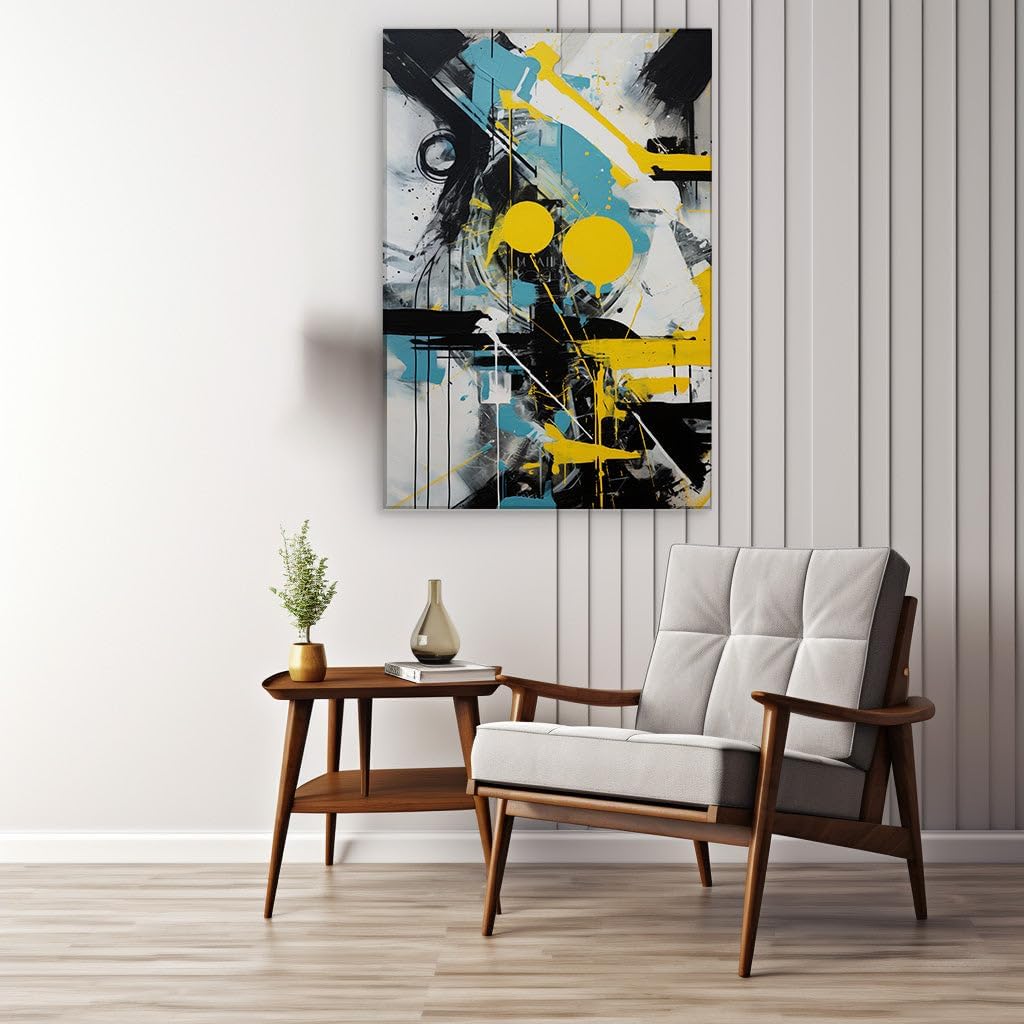 Framed wall Art for Lobby. Vivid Abstraction in Motion  Exploring the Bold Fusion of Yellow Accents