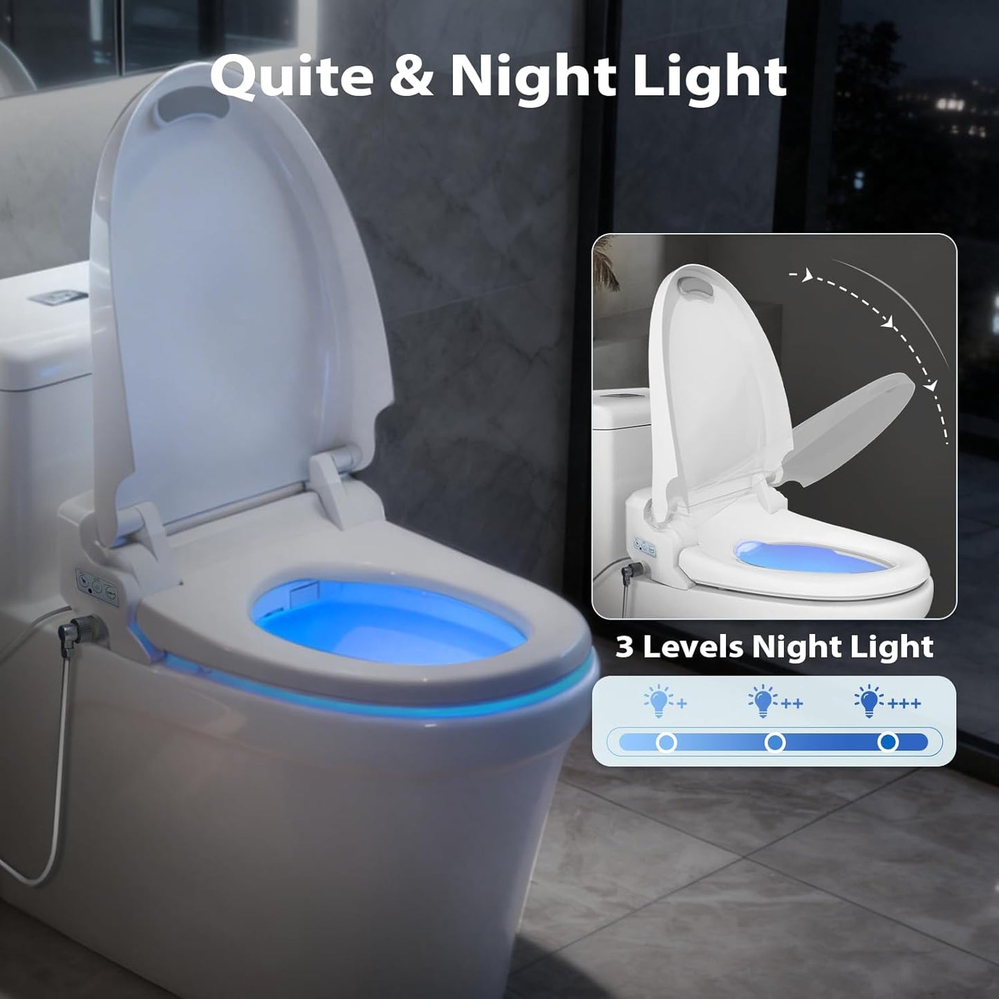 R FLORY Electric Bidet Toilet Seat Elongated Heated Toilet Seat with Bidet Slow Close Lid, Remote Control, Air Pump Flushing, Adjustable Self-Clean Nozzle, Instant Warm Water, Air Dryer, Night Light White