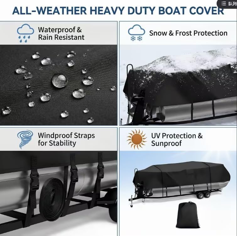 Heavy Duty 900D PU Pontoon Boat Cover, 22'1''-24'2 Trailerable Marine Grade
