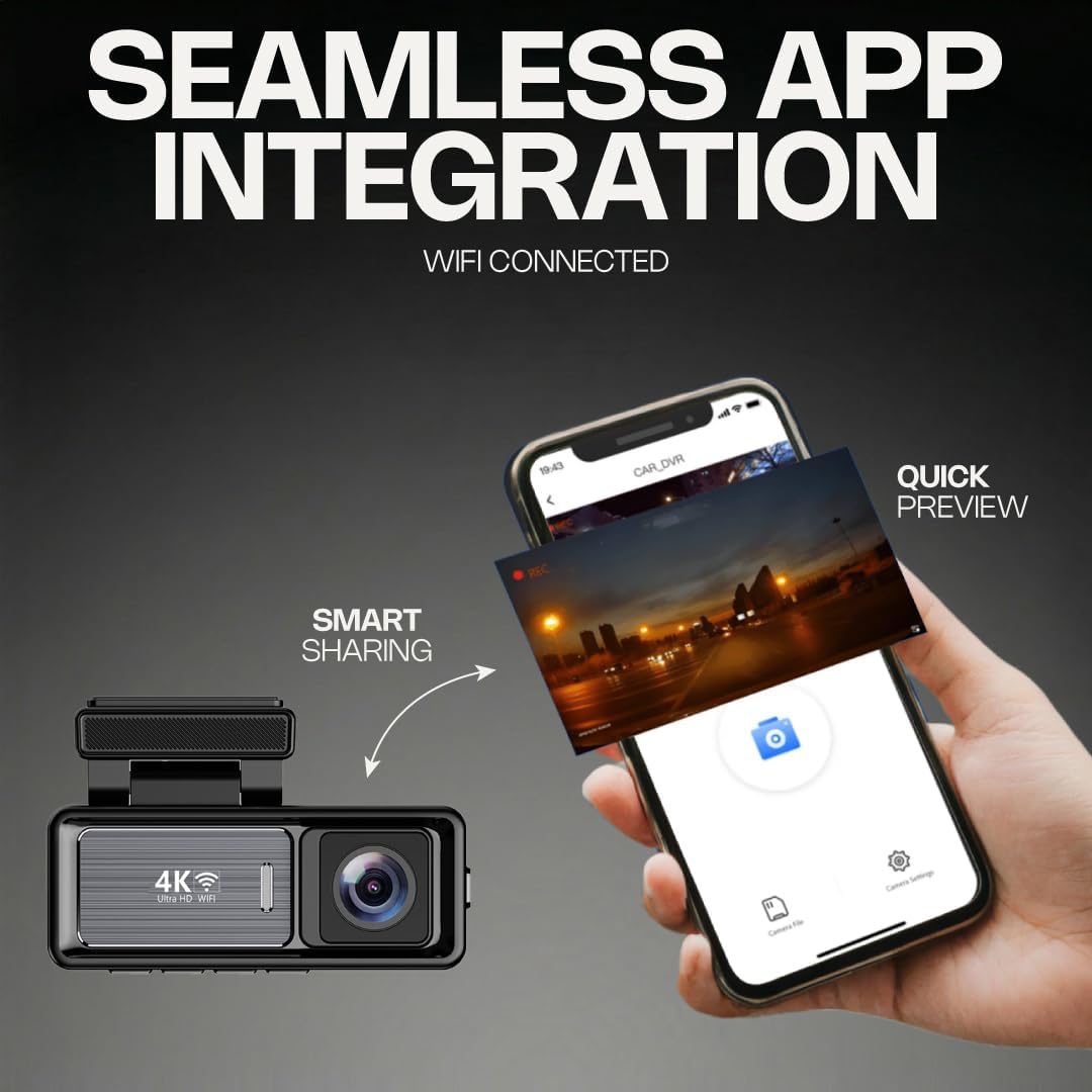 Pentro 4K Dual Dash Cam Front and Rear - UHD 2160P & 1080P Car Camera with WiFi, 64GB SD Card Included, Compact Wide Angle Dashboard Recorder for Cars, Vehicles