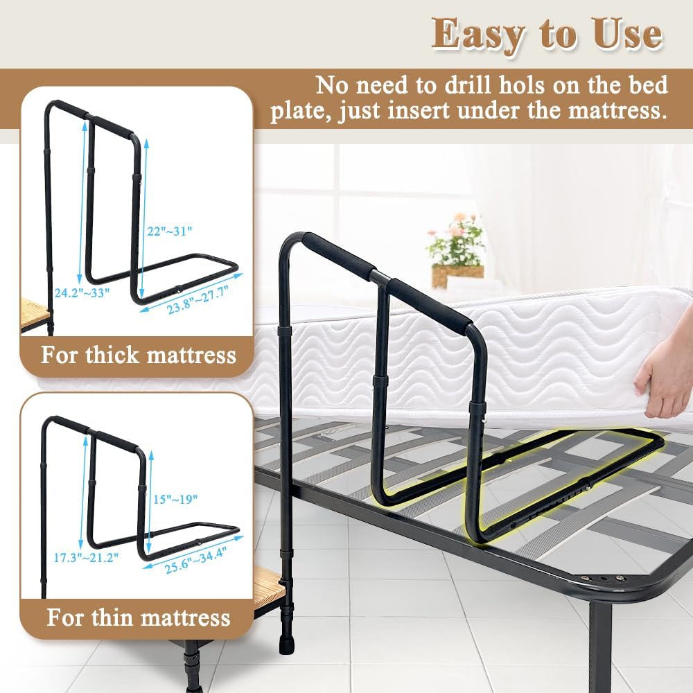 Zelen Medical Step Stool Bed Rails for Elderly Bed Steps for High Beds Adults Bedside Step Stool with Handle Bed Stools Assist Bar for Seniors Bed