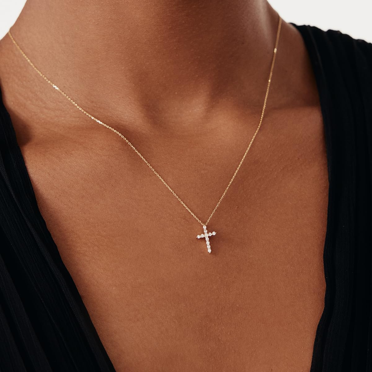 Diamond Cross Necklace 18k Gold Plated Sterling Silver 0.15 ctw Stones