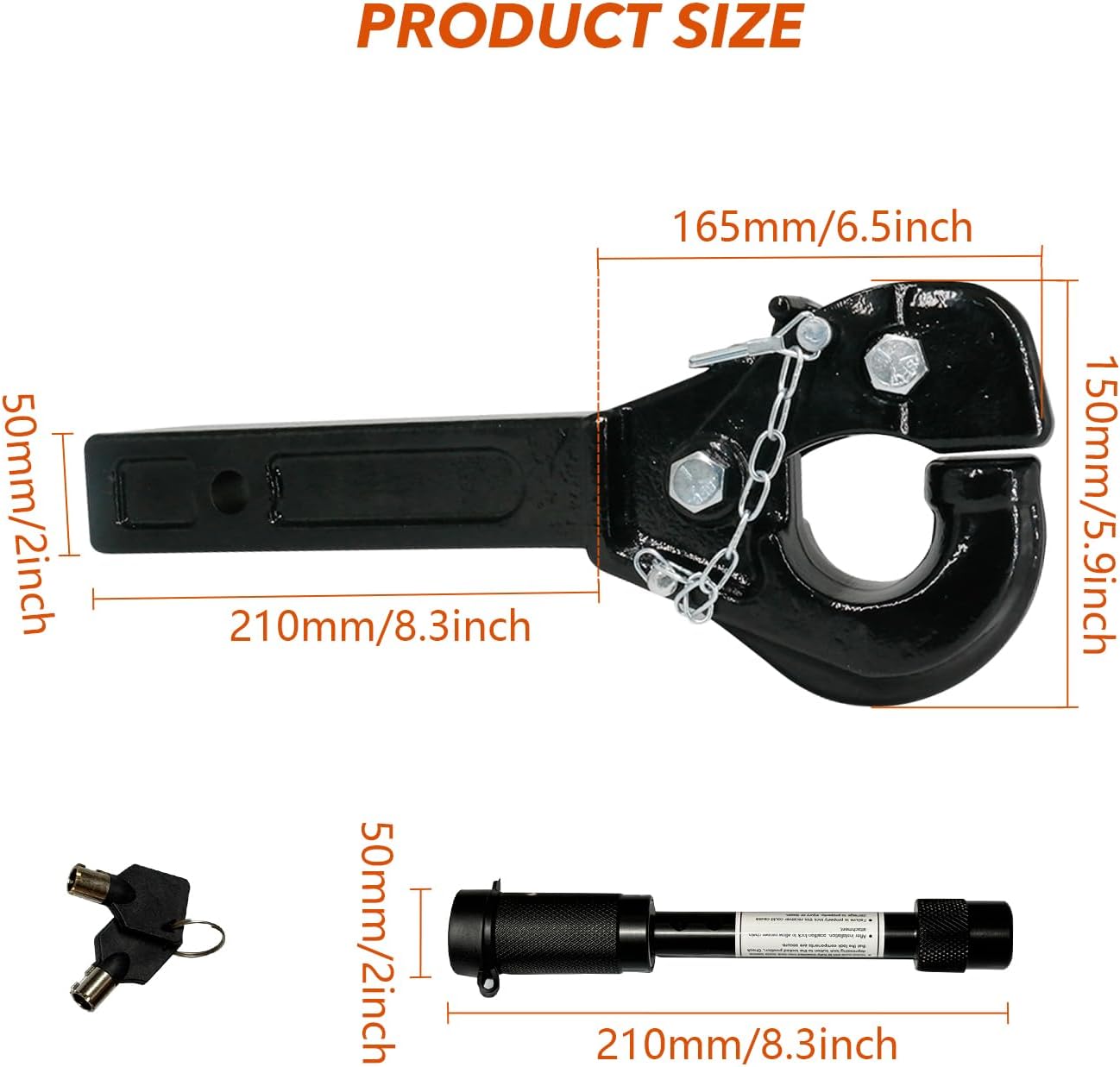 Heavy-Duty Pintle Hitch for 2 Inch Receiver, 33,000 lbs Towing Capacity, Pintle Trailer Hitch with 1 Hitch Pin Lock, Flexible Hook & High-Strength Carbon Steel Design, Fit for Trucks, SUVs