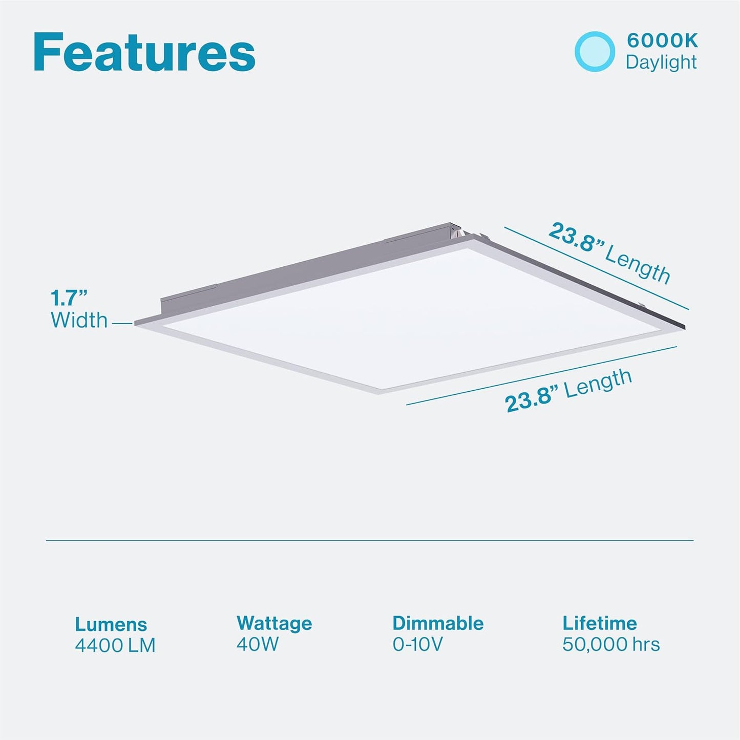 24 Pack 2x2 LED Flat Panel Light, Selectable Color Temperature 4000K/5000K/6000K, 40W Dimmable 0-10V, 4400 LM, Dustproof Back-Lit Drop Ceiling