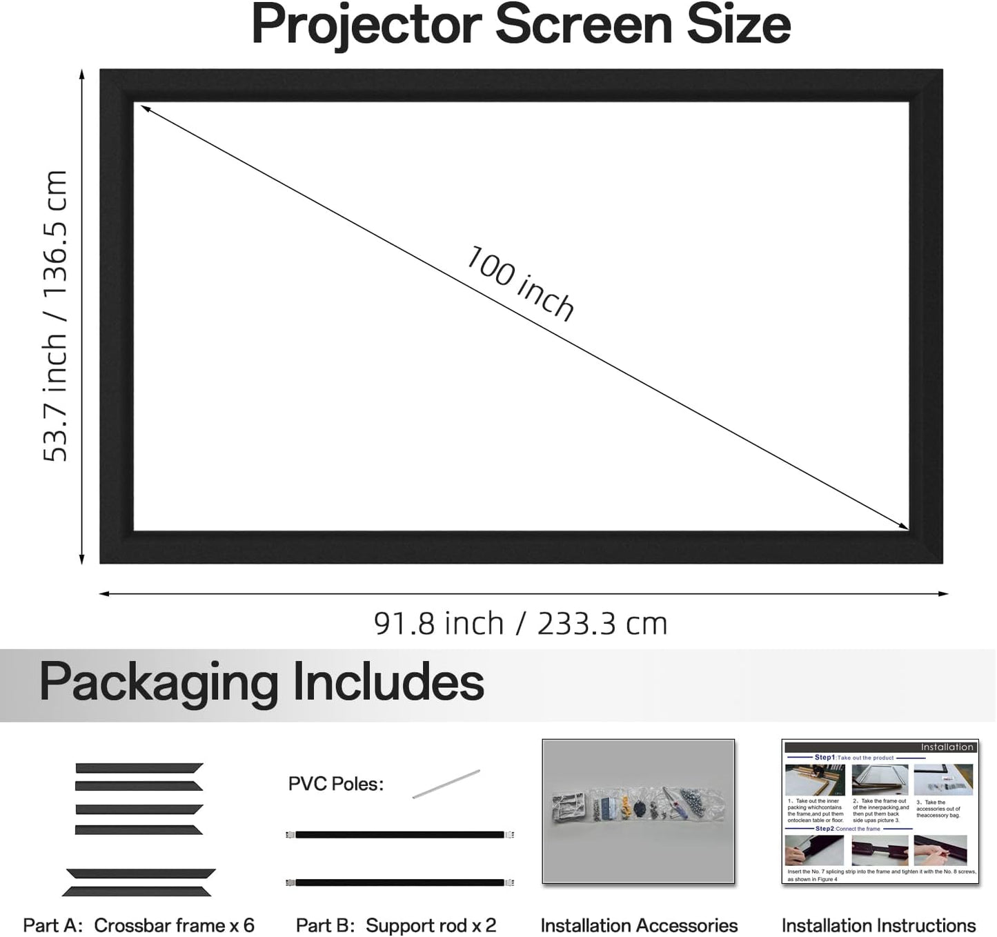 100 inch Projector Screen 1.1 Gain 16:9 Format