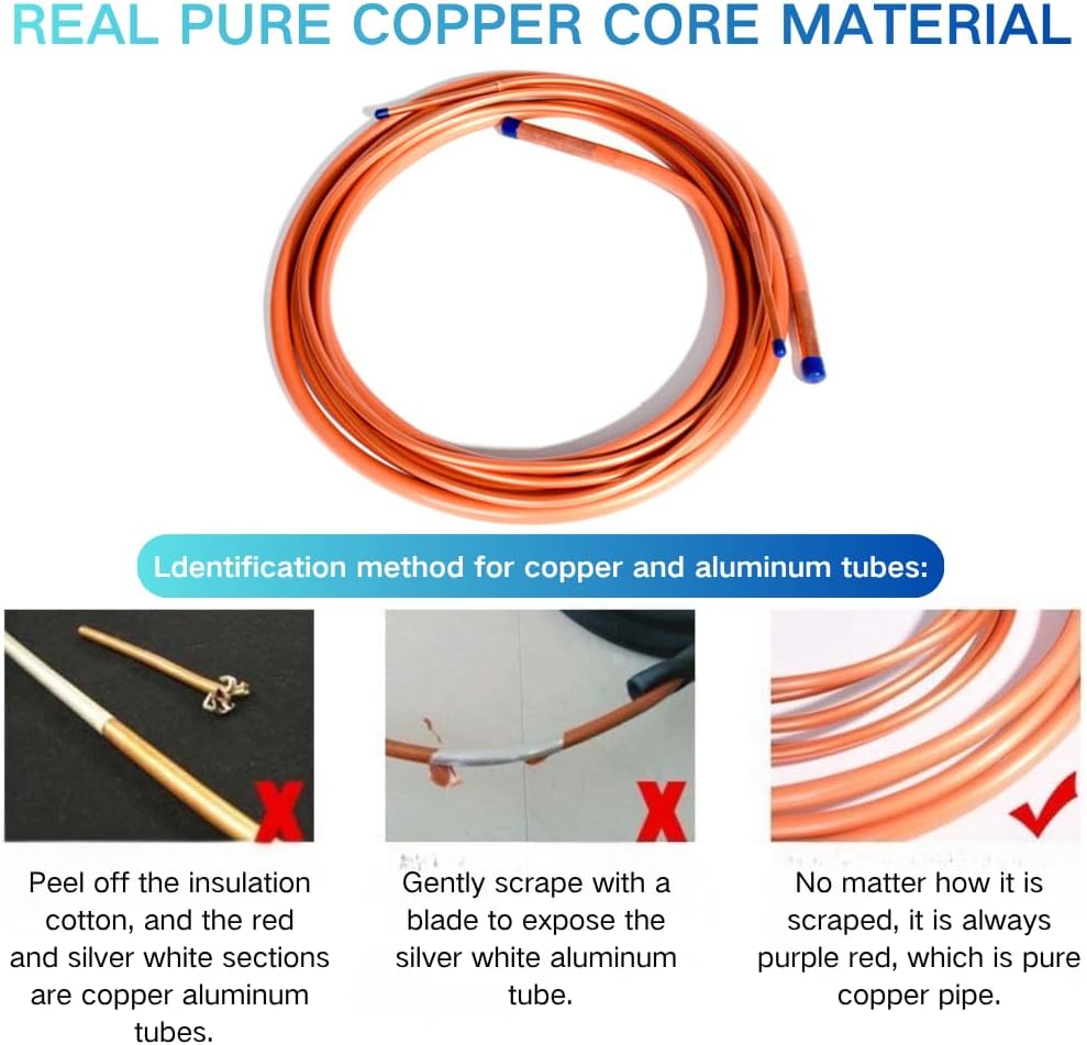 50 Ft Mini Split Line Set, 1/4" & 3/8" OD Flared Copper Tubing Pipes and 3/8" Thickened PE Insulated Coil with Nuts & Kit for Mini Split Air Conditioner & Heat Pump System