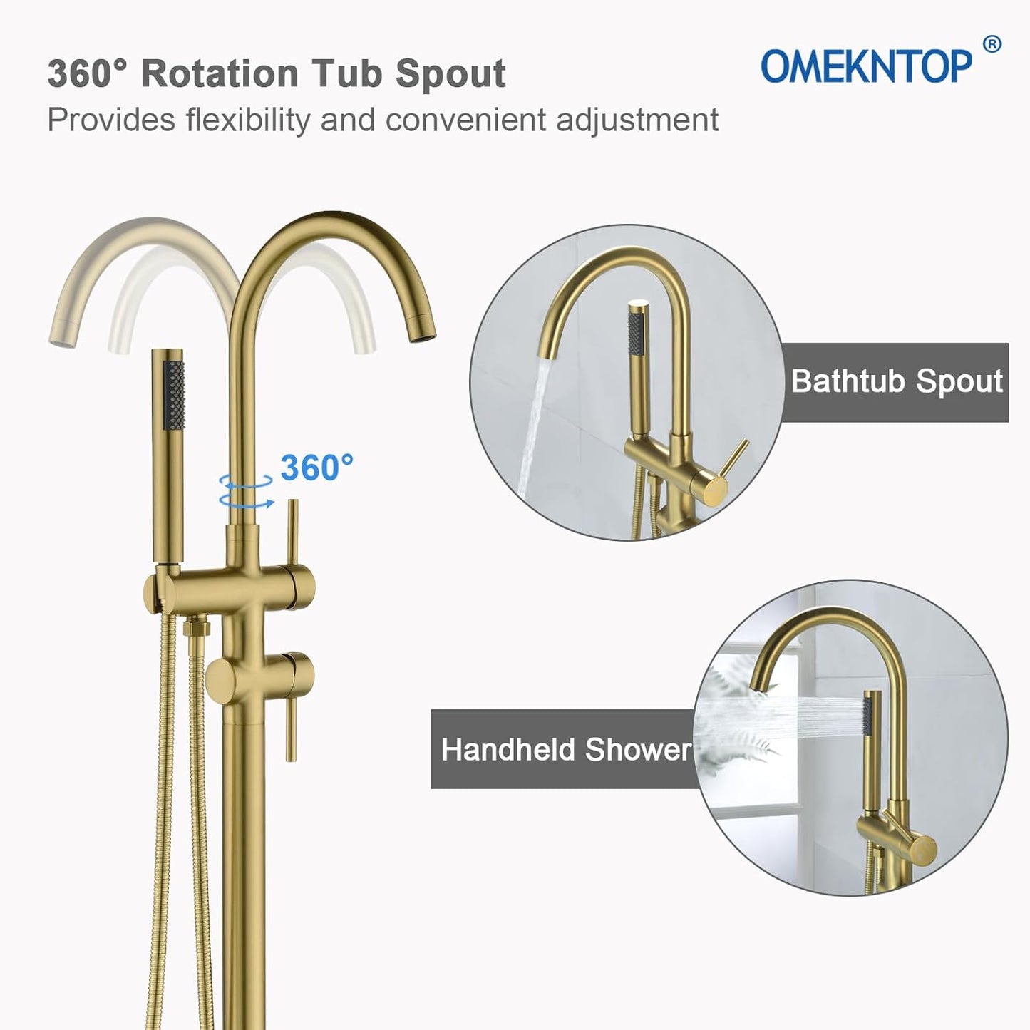 Freestanding Tub Faucets Gold Freestanding Tub Filler Freestanding Bathtub Faucet Floor Mount Bathroom Faucet with Hand Shower Sprayer Freestanding