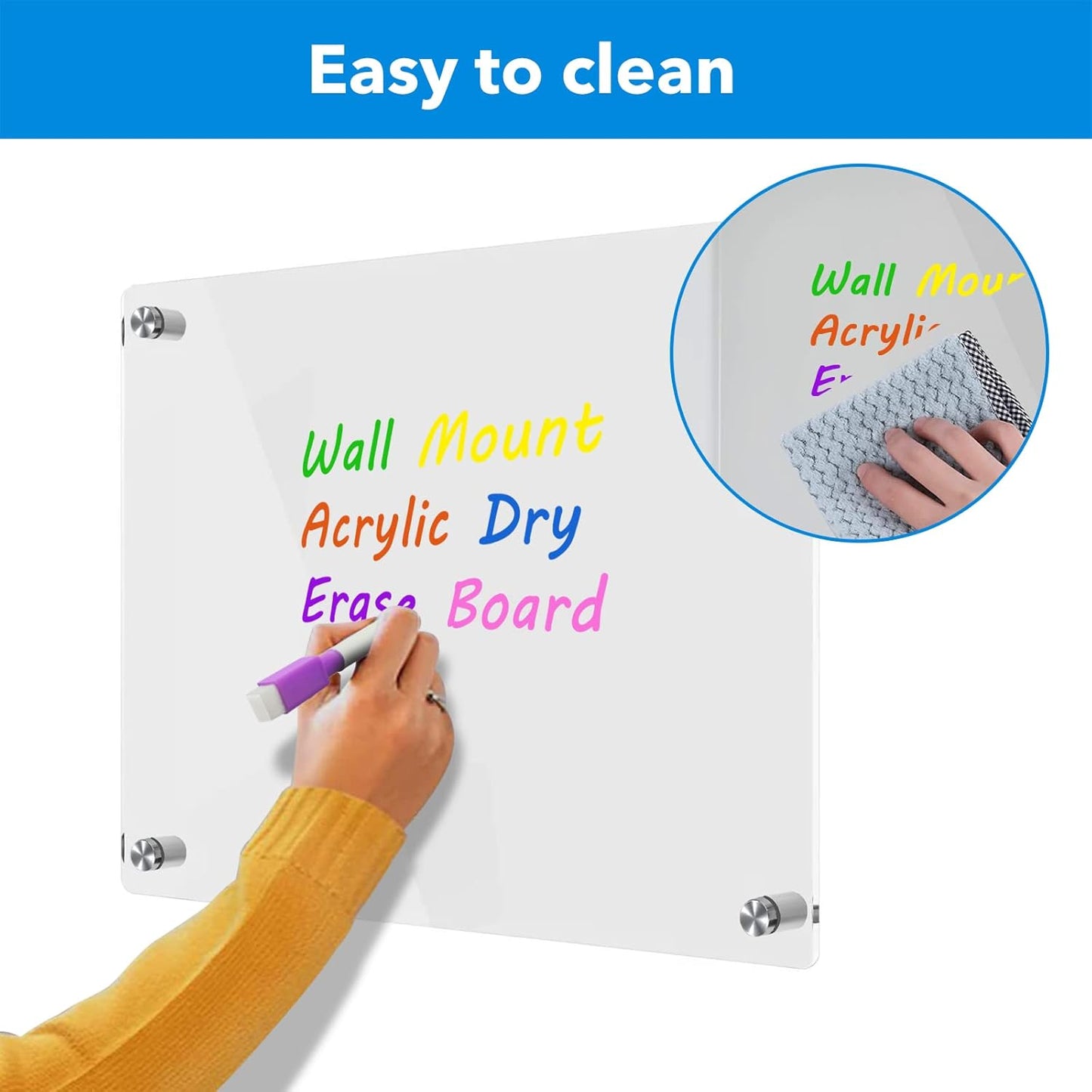 Acrylic Dry Erase Board Wall Mount Non-Magnetic Floating Dry Erase Board Hanging Frameless White Board Acrylic Board for Office and Home Walls Dry