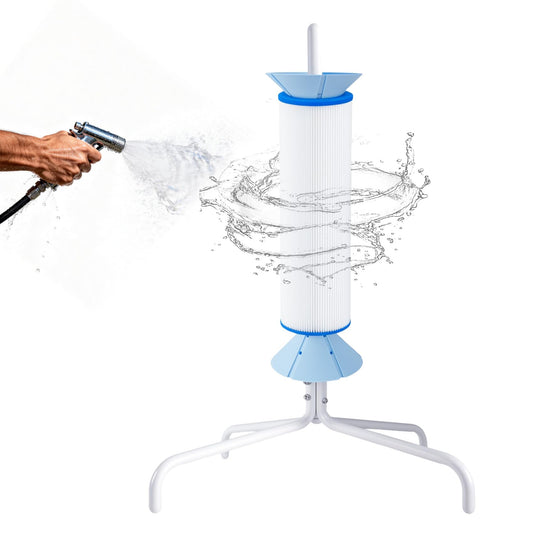 Pool Filter Cleaning Stand Compatible with cartridges 3, 4, or 6" in Diameter and up to 21" in Length, 360° Rotating Cleaning No Bending Required Say Goodbye to Manual Scrubbing