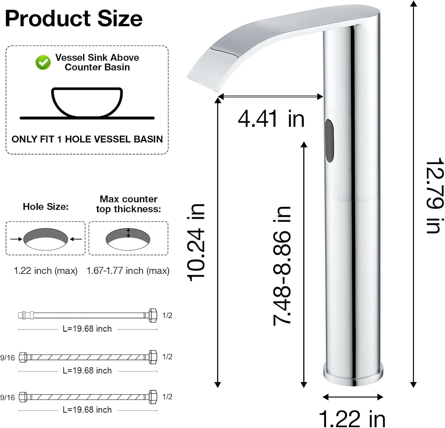 Charmingwater Touchless Bathroom Sink Faucet, Waterfall Vessel Bathroom Faucet with Automatic Sensor, Hands Free