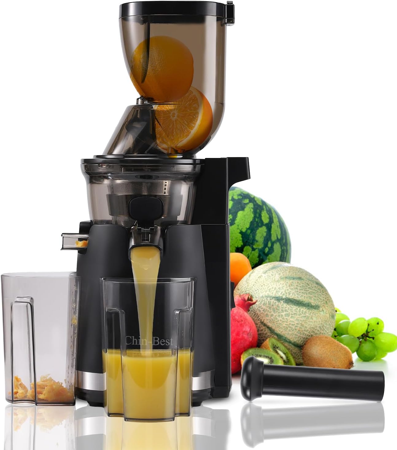 Chin-Best 250 Watt High Power Juicer - Cold Press Masticating Juicer- Slow Juicer Machines Extract More and Better Juice from a Lot of Fruits and