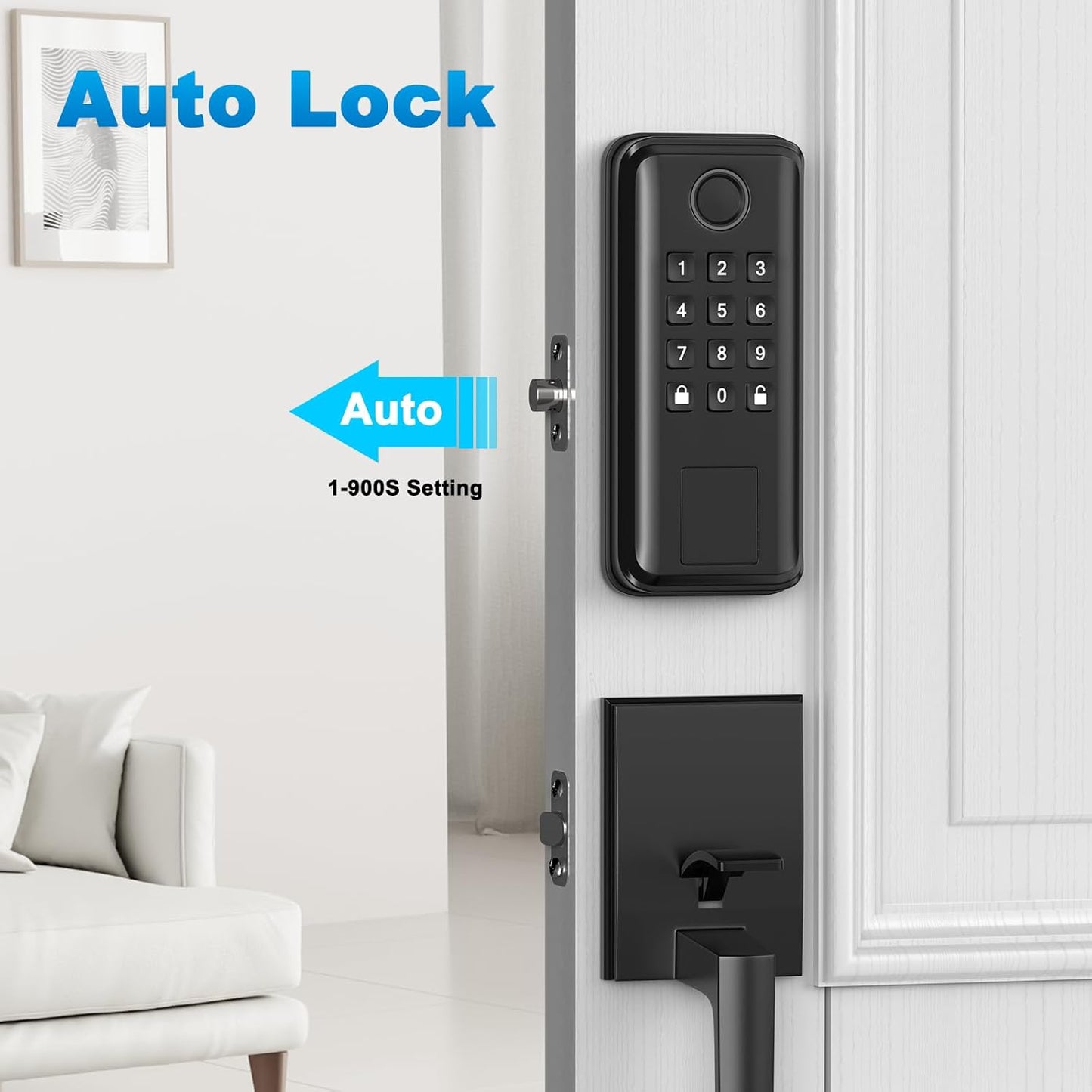 Keyless Entry Door Lock, SEVEKO Smart Locks for Front Door with Handle, Fingerprint Front Door Lock Set with APP Control, Keypad Deadbolt Door Lock,